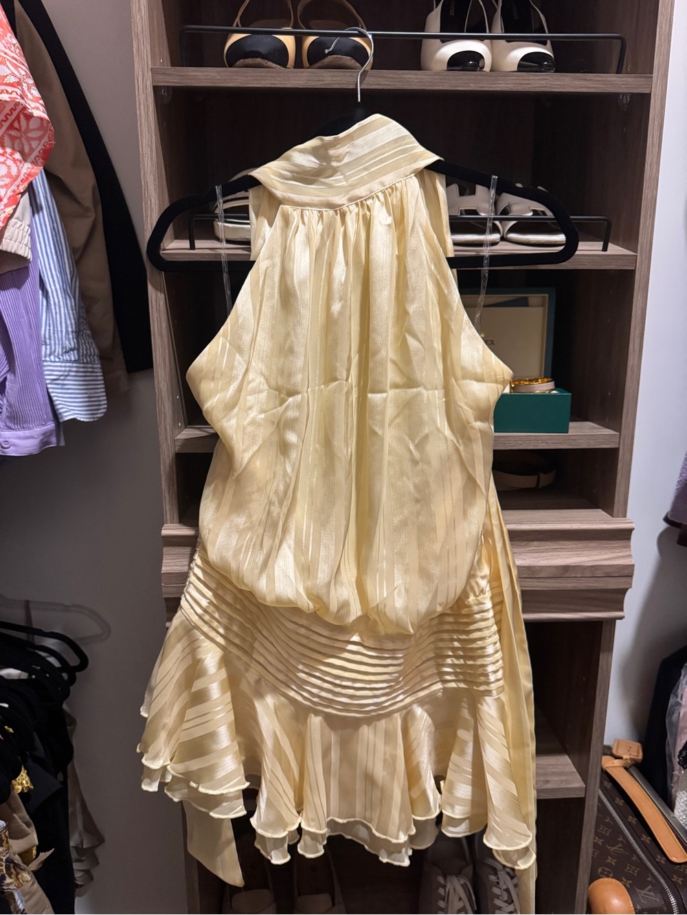 Peppermayo Soft Yellow Satin Halter Dress - Picture 2 of 4